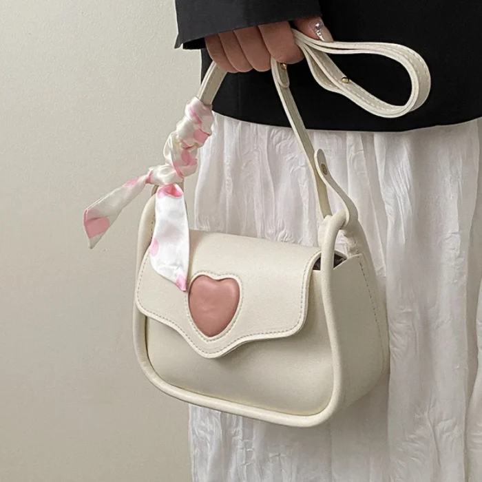 Cute Love Heart Women's Small Square Shoulder Bags Fashion Female Messenger Bag Simple Ladies Crossbody Purse Handbag with Scarf - Image 1