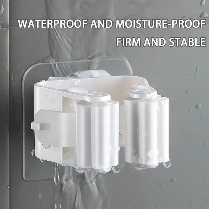 Self-Adhesive Mop Holder Broom Stand No-Drill Wall-Mounted Storage Rack Waterproof Organizer for Kitchen & Bathroom - Image 3