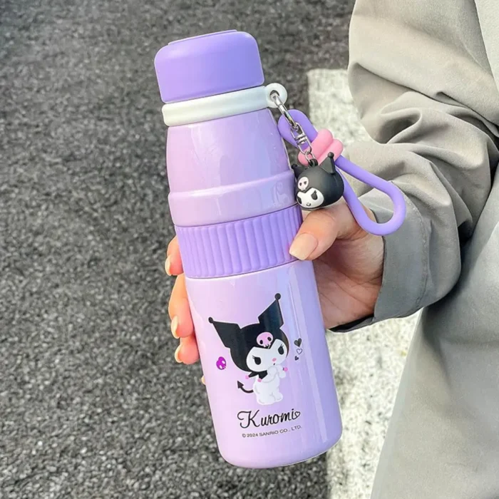 420ml Sanrio Thermos Cup Girls Cute Water Cup Travel Sports Portable Kuromi Mymelody Straight Drinking Cup with Handle Pendant - Image 2
