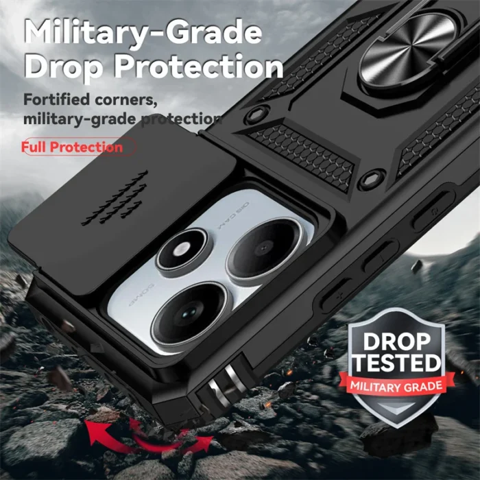 Capa For Xiaomi Redmi Note 14 5G Case Armor Slide Camera Lens Protector Back Cover for Redmy Note14 Shockproof Ring Stand Funda - Image 6