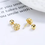 1 pair of everyday everything sweet earrings, double shiny zircon flower earrings for women and girls - Image 6
