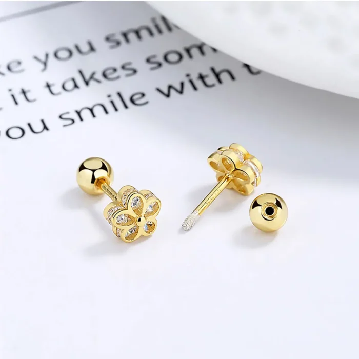 1 pair of everyday everything sweet earrings, double shiny zircon flower earrings for women and girls - Image 6