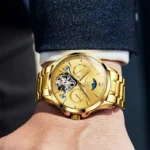 OLEVS Fashion Brand Gold Steel Tourbillon Watch Men Sports Business Waterproof Moon Phase Automatic Mechanical Watches Relogio - Image 4