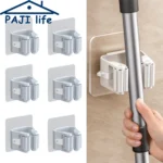 Self-Adhesive Mop Holder Broom Stand No-Drill Wall-Mounted Storage Rack Waterproof Organizer for Kitchen & Bathroom