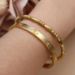 XCB-017 Fashion Stacking Stainless Steel Crystal Charm Gold Color Bracelet Women's Jewellery Bangle Party Gift - Image 2