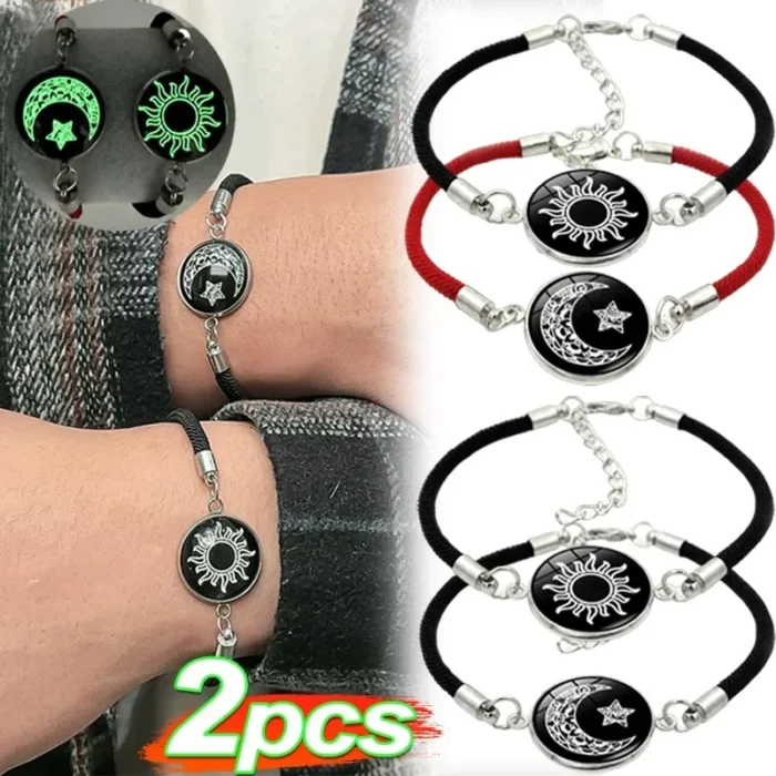 2pcs Luminous Sun Moon Braided Bracelets for Lovers Adjustable Couple Bracelets Fashion Valentine's Day Jewelry Girlfriend Gifts - Image 2