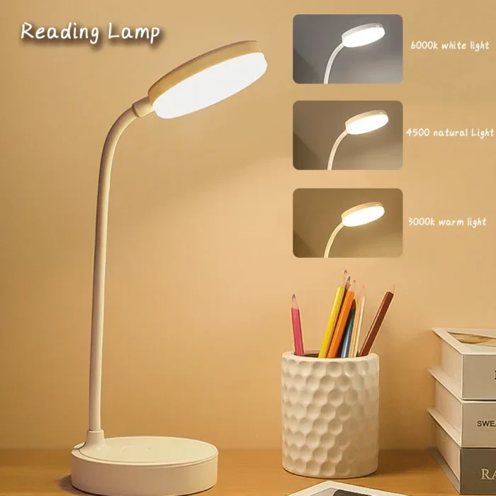 Portable Mini LED Dimmable Desk Lamp USB Plug Battery Powered Bedroom Bedside Lamp Desk Reading Lamp Eye Protection Warm Light - Image 3