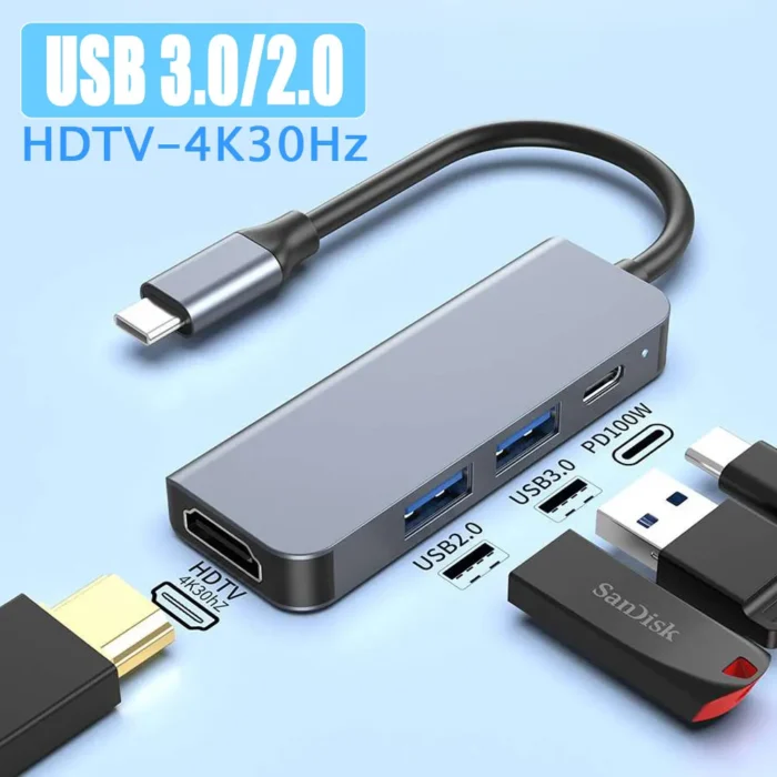6/5/4/3 Ports USB C Hub to 4K HDMI-Compatible PD fast charge USB 3.0 2.0 HUB 4K 30Hz Charging Docking for MacBook iPad Samsung - Image 1
