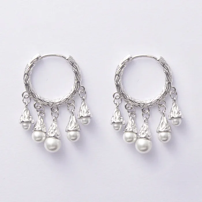 New 925 Sterling Silver Hoop Earrings Pearl Droplet Irregular Vintage Punk For Women Girl Gift Jewelry Dropshipping Wholesale - Image 6