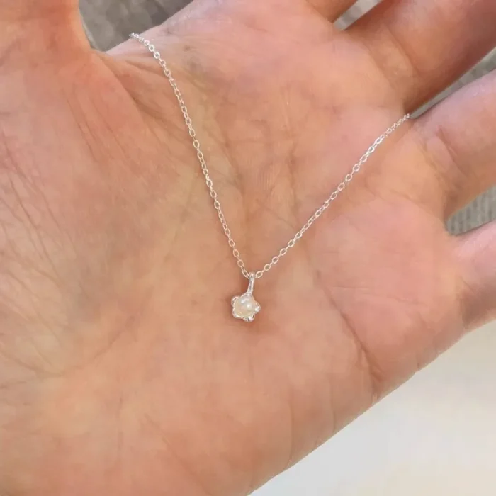 S925 Sterling Silver Geometry Compact Flower Pearl Pendant Necklaces for Women Fine Jewelry Light Luxury Minimalist Accessories - Image 5