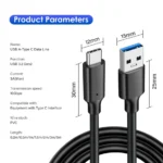USB 3.2 10Gbps Type C Cable USB A to Type-C 3.2 Gen2 Cable Data Transfer USB C SSD Hard Disk Cable 3A 60W QC 3.0 Fast Charging - Image 6