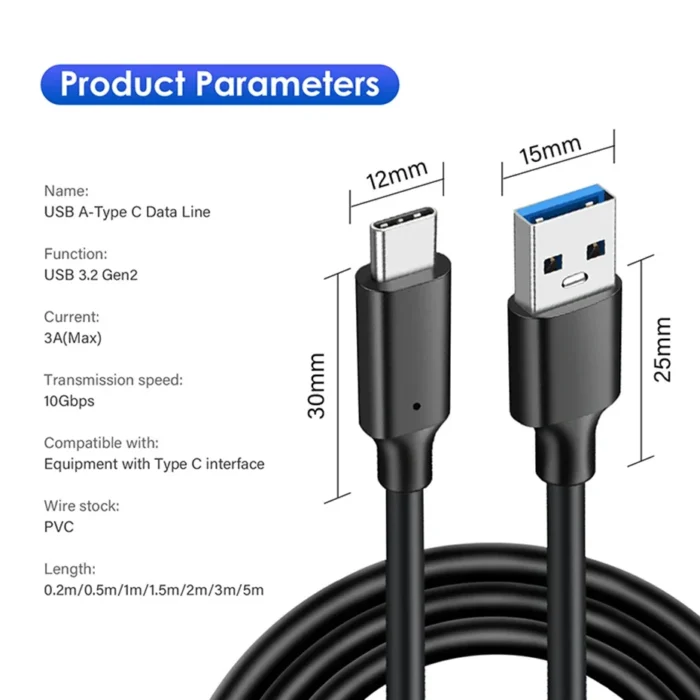 USB 3.2 10Gbps Type C Cable USB A to Type-C 3.2 Gen2 Cable Data Transfer USB C SSD Hard Disk Cable 3A 60W QC 3.0 Fast Charging - Image 6