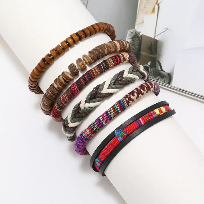 Bohemian Leather Bracelet Men Hand-woven Bracelet Men's Wooden Bead Bracelet Bracelet for Men Charm Bracelet Mens Jewellery - Image 6