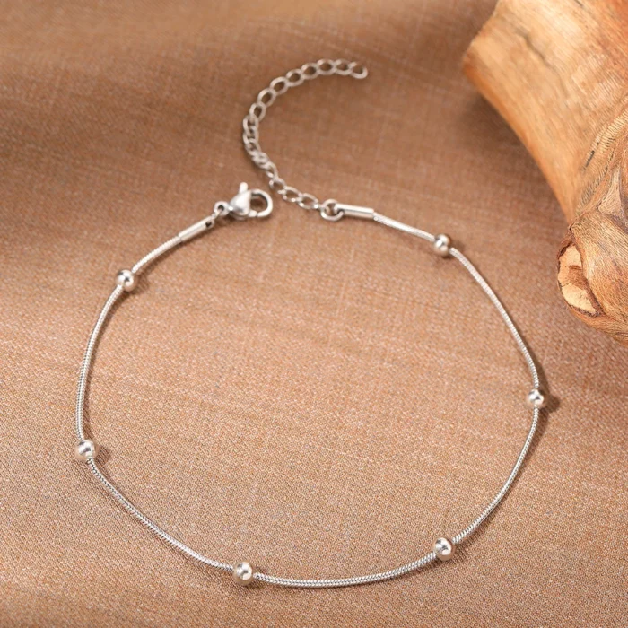 Stainless Steel Anklet Simple Snake Bead Chain Hip Hop Punk Anklet Fashion Light Luxury Women's Jewelry Accessories Banquet Gift - Image 2