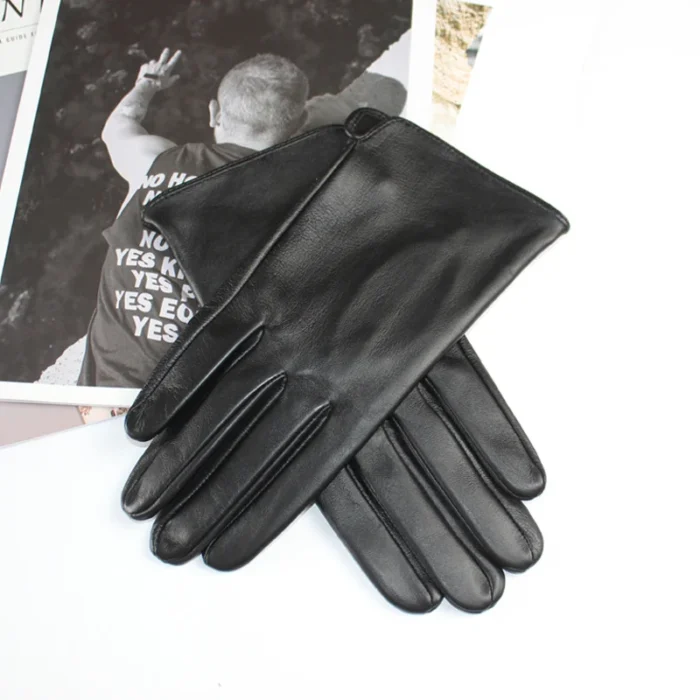 Men's Sheepskin Driving Gloves Solid Color Thin Single Leather Unlined Touch Screen Fashion Ripple Riding Motorcycle Gloves - Image 4