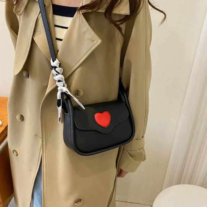 Cute Love Heart Women's Small Square Shoulder Bags Fashion Female Messenger Bag Simple Ladies Crossbody Purse Handbag with Scarf - Image 2