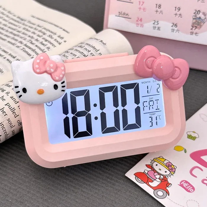 Sanrio Kawaii Hello Kitty Anime Cartoon Alarm Clock Room Desktop Ornament Student Alarm Clock Charm Birthday Gift - Image 2