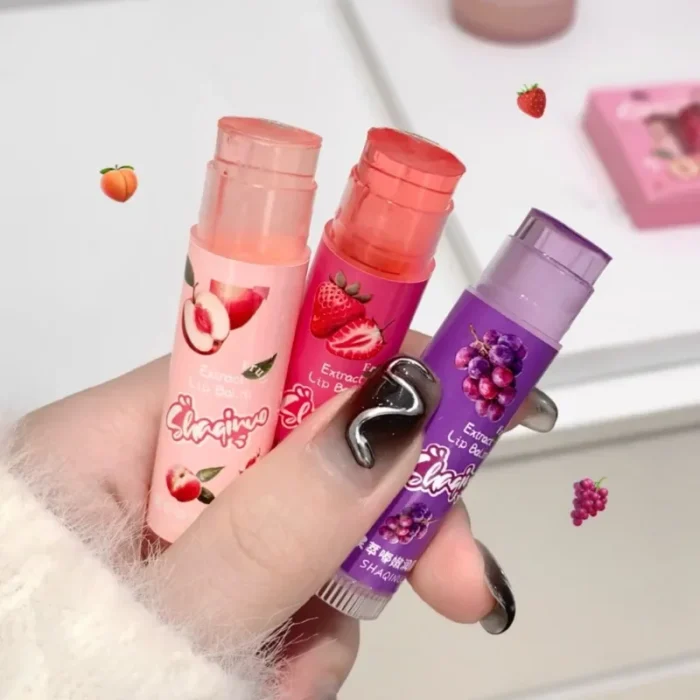Set of 3Pcs Fruit Extract Lip Balm Jelly Moisturizing Hydrating Lipsticks Watery Gloss Fade LipLines Lip Care Tinted Lip Pomade - Image 2
