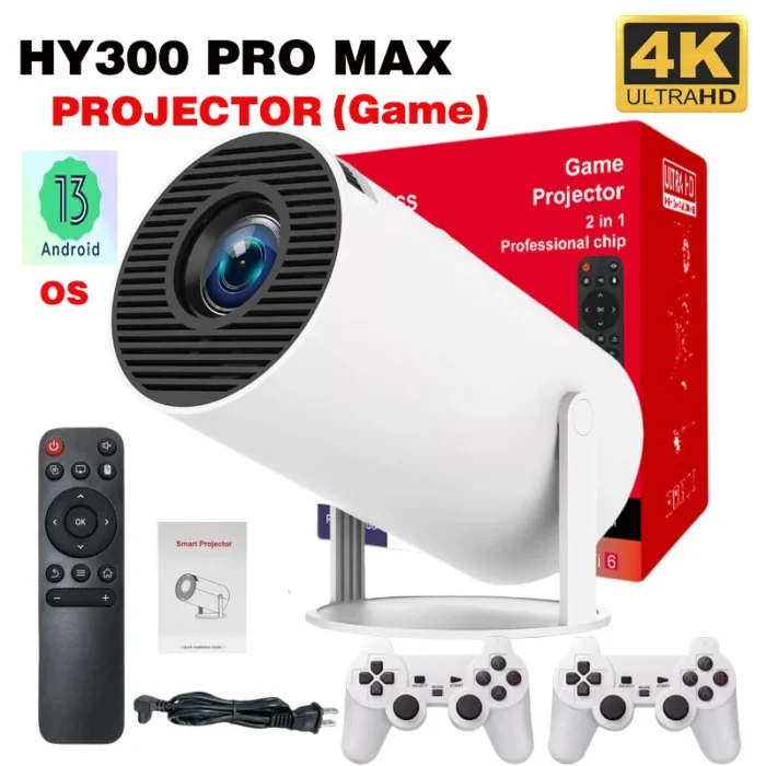NEW Projector Android 11 HD 4K 3D 1280*720P HY300 PRo MAX Dual Wifi 160ANSI 180°flexible BT5.0 Cinema Outdoor Portable Projector - Image 1