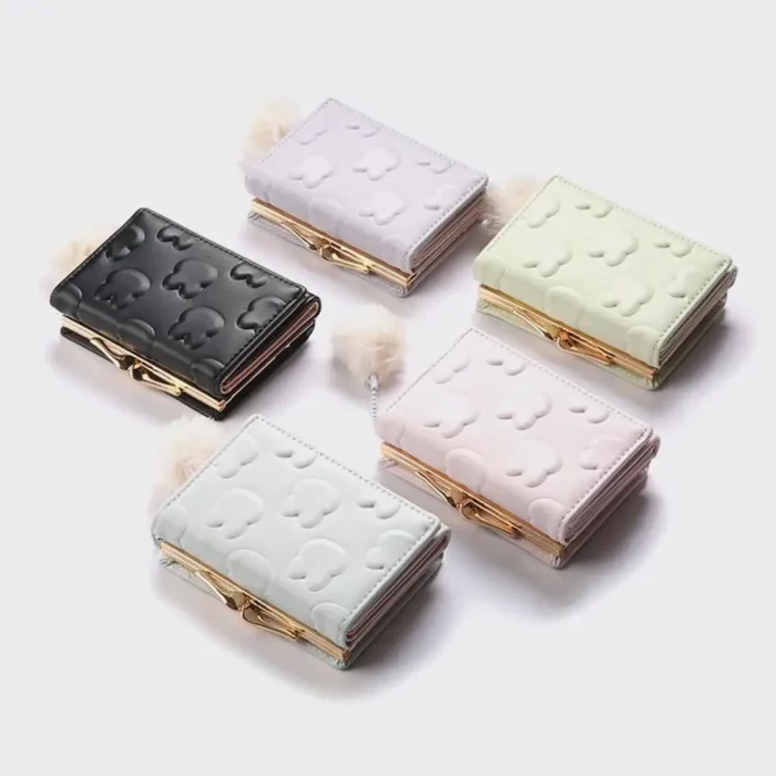 Korean Style Cute Student Wallet - Cute Rabbit & Pom Fold Coin Purse & Card Holder Short Zero Wallet - Image 5