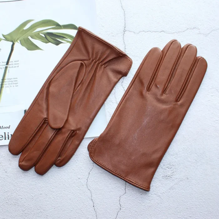 Men's Sheepskin Driving Gloves Solid Color Thin Single Leather Unlined Touch Screen Fashion Ripple Riding Motorcycle Gloves - Image 1
