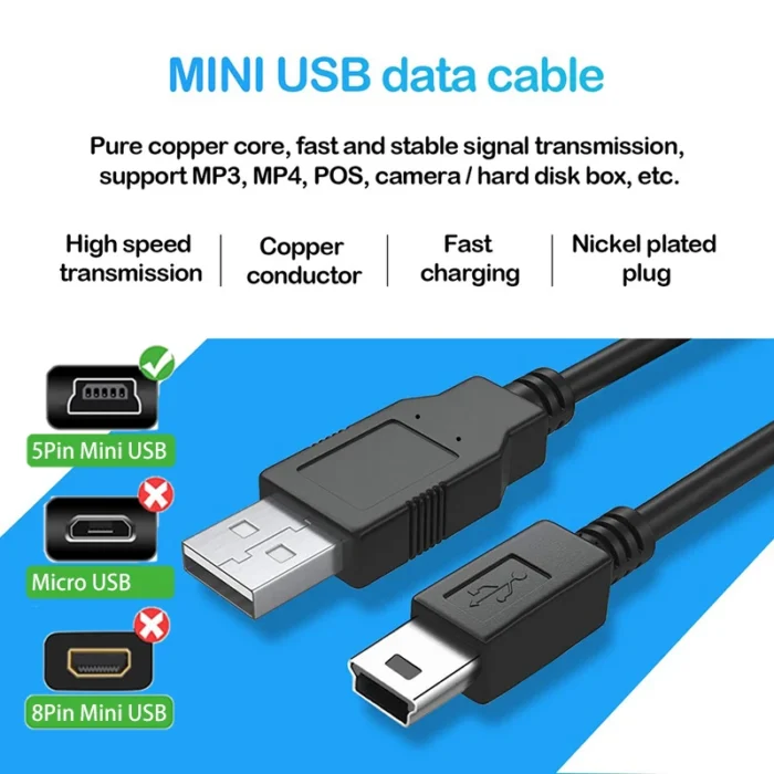 【Fast Delivery】Mini USB Cable 0.5M 1M 1.5M 2M 3M Mini USB Charger Data Cable 480Mbps 5 Pin B For Camera/Phones/Mp3/Mp4 - Image 6