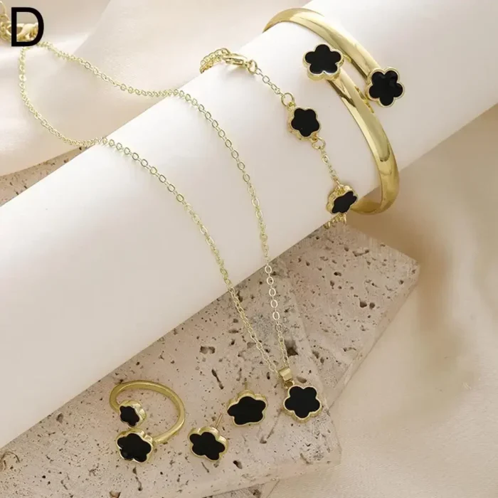 5pcs/set Luxury Quality Jewelry Sets Plum Blossom Plant Five Leaf Flower Women's Earrings Rings Bracelet Necklace Bangles Gift - Image 2