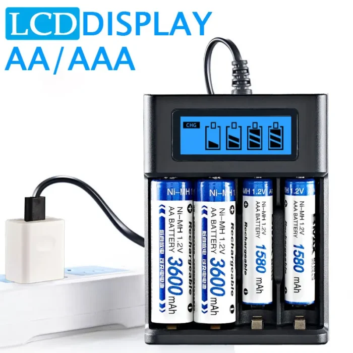 LCD Display AA / AAA Battery USB Charger 4 Slots For NI-MH /NI-CD AA AAA 1.2V Rechargeable Battery Indicator Battery Charger - Image 1
