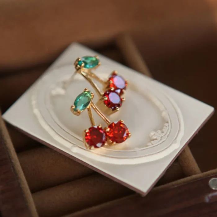 New Fashion Cute Red Zircon Cherry Stud Earrings Fashion Charm Crystal Party Birthday Holiday Gift - Image 6