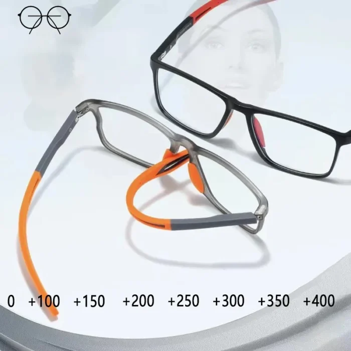 Unisex Ultralight Silicone TR90 Sports Blue Light Blocking High Definition Square Reading glasses Prescription Eyeglasses - Image 1
