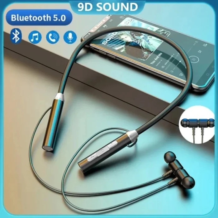 Wireless Headphones Bluetooth 5.0 Neckband Earphones Silicone Hifi 9D Stereo Sports Headset Halter Waterproof Magnetic Earbuds - Image 1