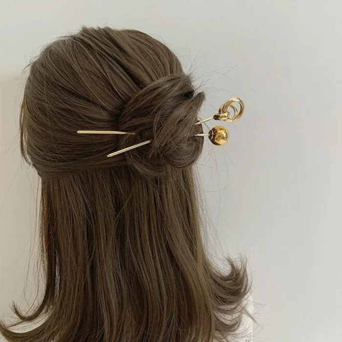 Accessories Disk Hair Temperament Simple Round Ball Hollow Metal Hairpins Hair Accessories Hair Sticks Hair Fork - Image 2