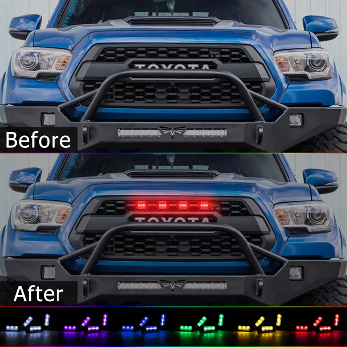 4pcs 12V RGB Colorful Front Grille LED Light Wiring Harness Kit For Toyota Tacoma 2016 2017 2018 2019 2020 w/TRD Pro APP Control - Image 5