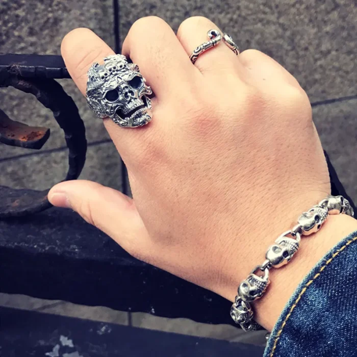 Vintage Skull Ring Men Punk Jewelry Ring Adjustable Size - Image 2