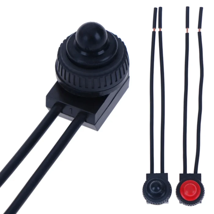 Black,Red 220V Waterproof Push Button On-off Switch With 4" Lead Wire Black - Image 1