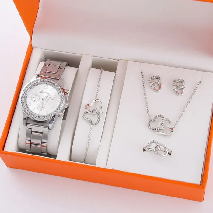 Womens Watches 5Pcs Set Luxury Rhinestone Women Fashion Elegant Wristwatch Quartz Watch For Girl WristWatch Bracelet Gift - Image 2
