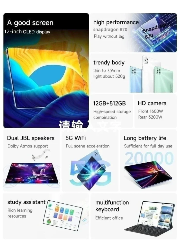 Original Tablet iPad Air Pro 12 Inch 16GB RAM 1TB ROM tablet Android 13 Core Pad Tablet PC Phone Dual Wifi tablette android 태블릿 - Image 2