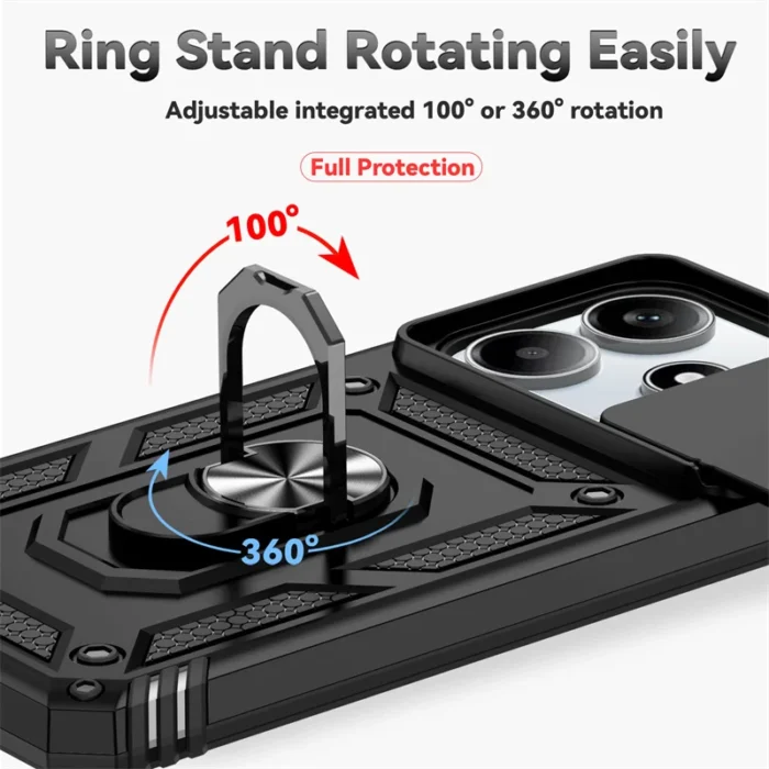 Capa For Xiaomi Redmi Note 14 5G Case Armor Slide Camera Lens Protector Back Cover for Redmy Note14 Shockproof Ring Stand Funda - Image 4