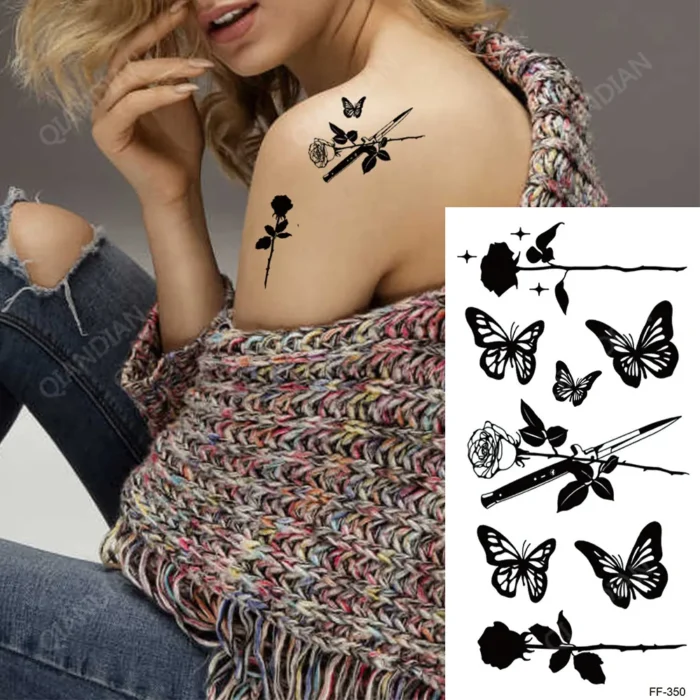 Colorful Butterfly Waterproof Temporary Tattoo Sticker Half Arm Art Hipster Black Flower Beauty Transfer Washable Totem - Image 4