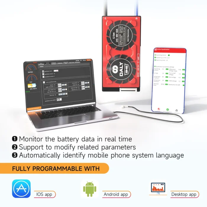 Daly Smart BMS Li-ion 7S LiFePo4 4S APP BMS 8S 24V Lifepo4 BMS 16S 48V Parallel Bluetooth Solar Energy Inverter Power Bank - Image 4