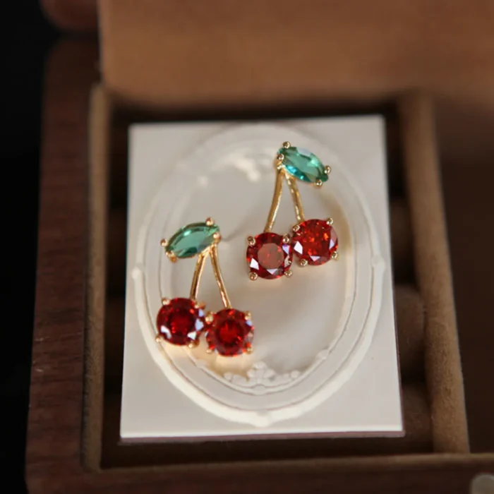 New Fashion Cute Red Zircon Cherry Stud Earrings Fashion Charm Crystal Party Birthday Holiday Gift - Image 1