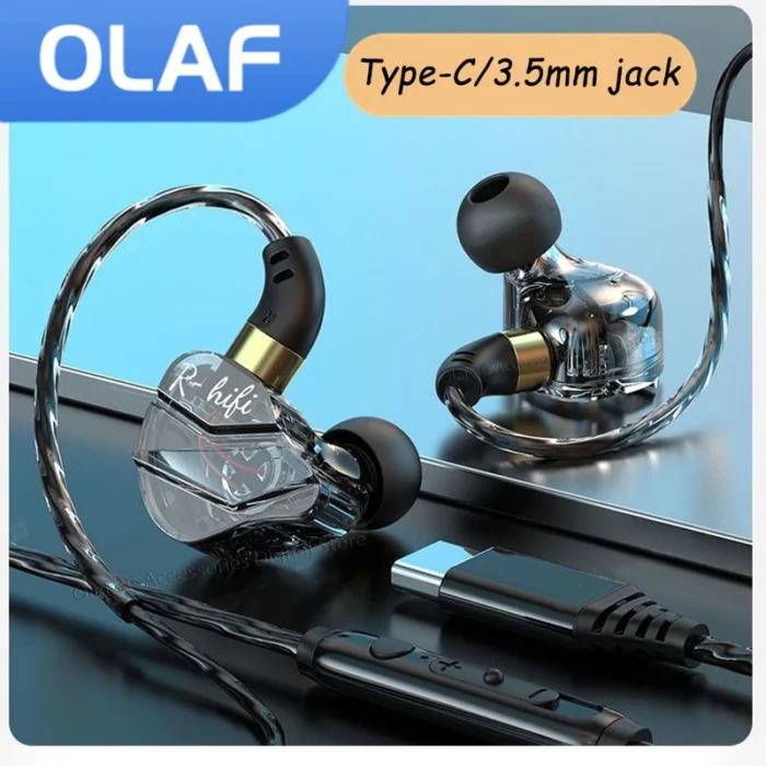 OLAF Gaming Headset Wired Earphones 3.5mm Cable Headphones Handsfree Bass Stereo Sports Earbuds DAC Type-C For iPhone 15 Samsung - Image 1