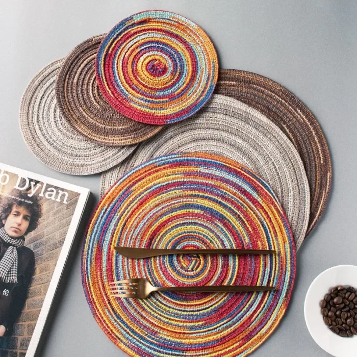 Placemats for Dining Table 1PC Linen cotton woven non-slip ironing placemat teacup mat Round plate mat flower mat kitchenware - Image 2