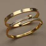 02Fashion Cross Crystal Design Stainless Steel Gold Color Stacking Bracelet Women's Jewellery Bangle For Daily Wear Party Gifts. - Image 4