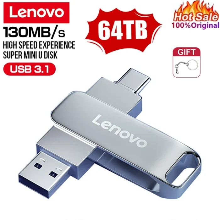 NEW Lenovo USB 3.0 Flash Drive High Speed Pen Drive 64TB Usb 3. 0 Memory Stick 2TB Flash Pendrive 128GB Metal Memoria Usb Disk - Image 1
