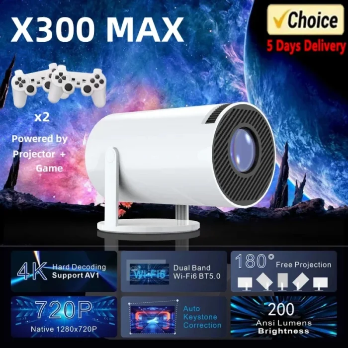 NEW Projector Android 11 HD 4K 3D 1280*720P HY300 PRo MAX Dual Wifi 160ANSI 180°flexible BT5.0 Cinema Outdoor Portable Projector - Image 2