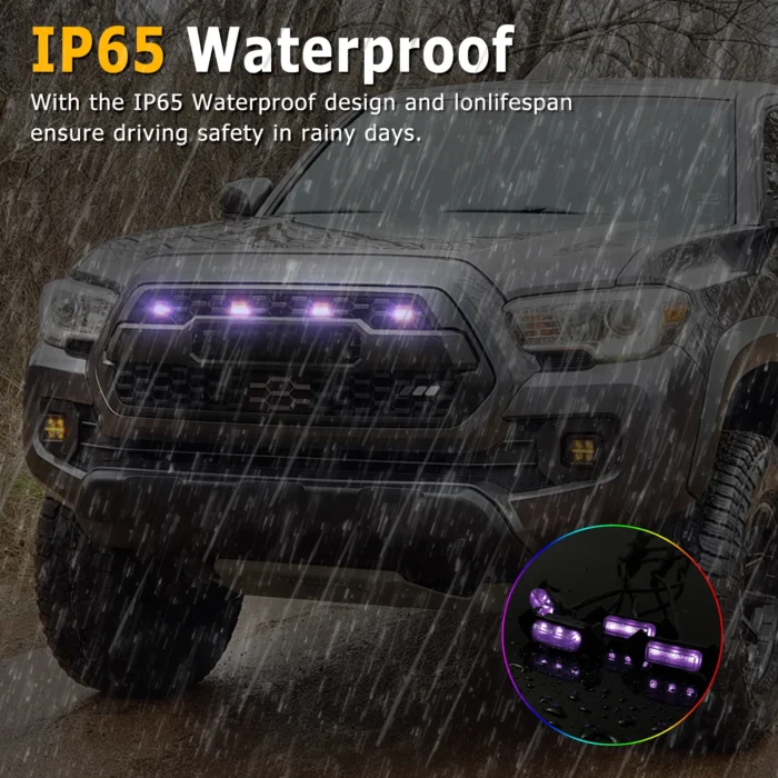 4pcs 12V RGB Colorful Front Grille LED Light Wiring Harness Kit For Toyota Tacoma 2016 2017 2018 2019 2020 w/TRD Pro APP Control - Image 6