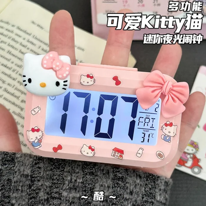 Sanrio Kawaii Hello Kitty Anime Cartoon Alarm Clock Room Desktop Ornament Student Alarm Clock Charm Birthday Gift - Image 4