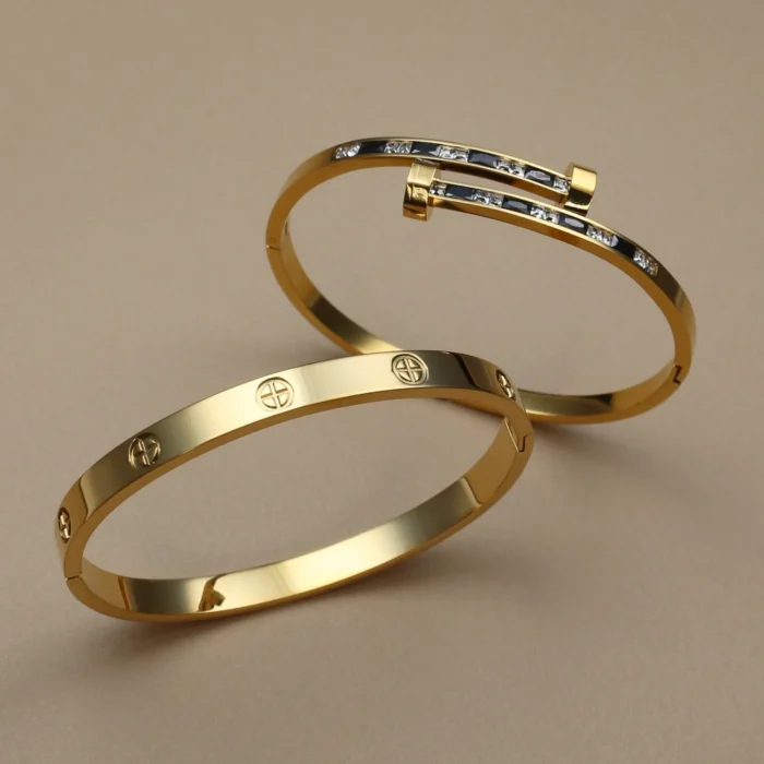 02Fashion Cross Crystal Design Stainless Steel Gold Color Stacking Bracelet Women's Jewellery Bangle For Daily Wear Party Gifts. - Image 2