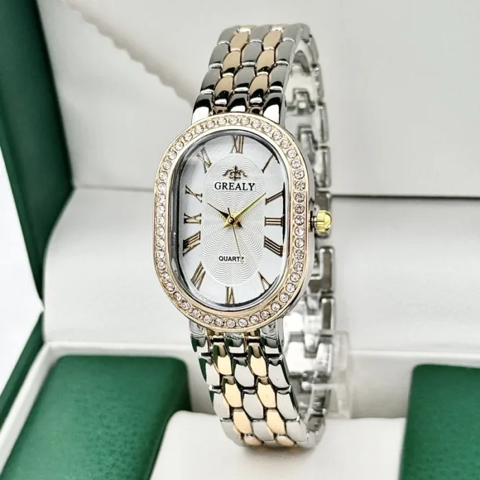 Ladies' Watches Fashionable Luxury Wrist Watch Diamond Encrusted Oval Roman Numeral Dial Quartz Watch Women's Clock - Image 3